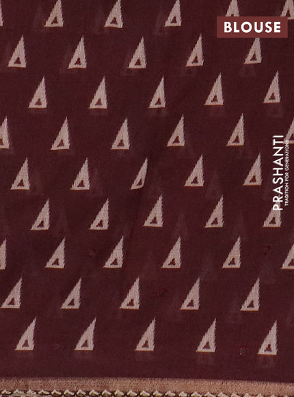Kota linen saree peach shade and coffee brown with allover ikat prints and prints & mirror work border