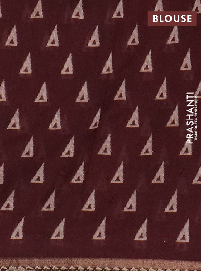 Kota linen saree peach shade and coffee brown with allover ikat prints and prints & mirror work border