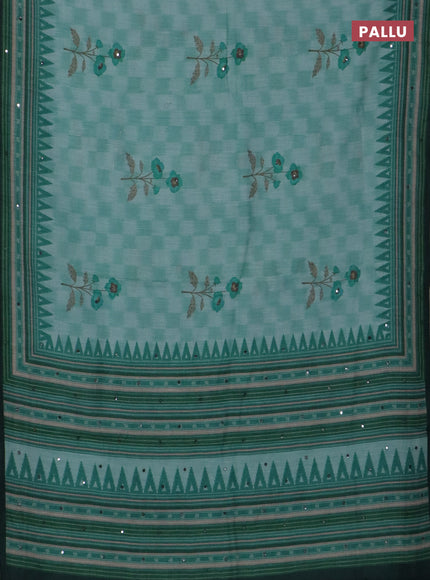Kota linen saree green shade and green with allover ikat prints and prints & mirror work border