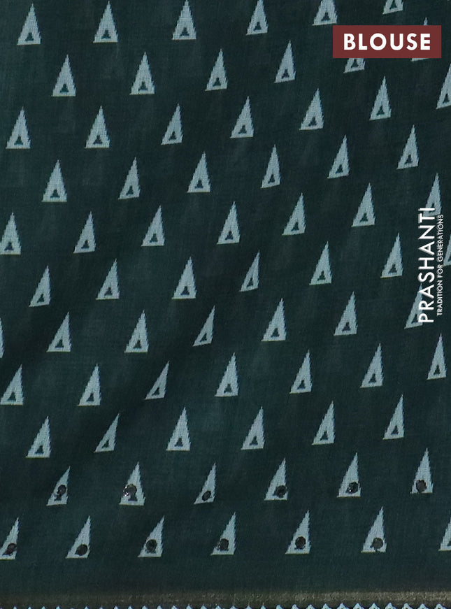 Kota linen saree green shade and green with allover ikat prints and prints & mirror work border