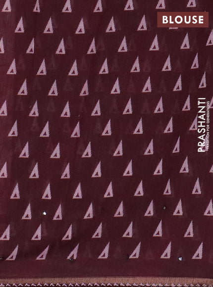 Kota linen saree peach pink and deep maroon with allover ikat prints and prints & mirror work border