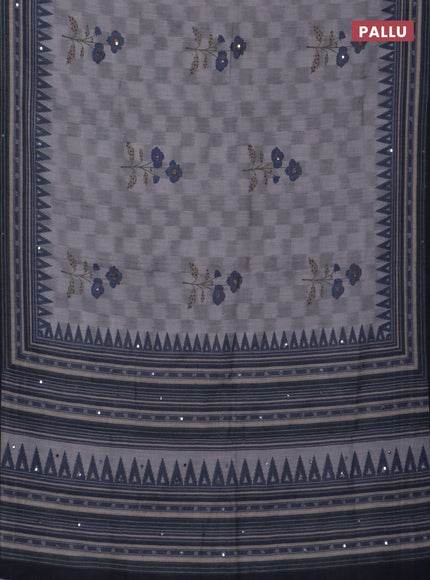 Kota linen saree grey and navy blue with allover ikat prints and prints & mirror work border