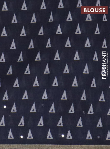 Kota linen saree grey and navy blue with allover ikat prints and prints & mirror work border
