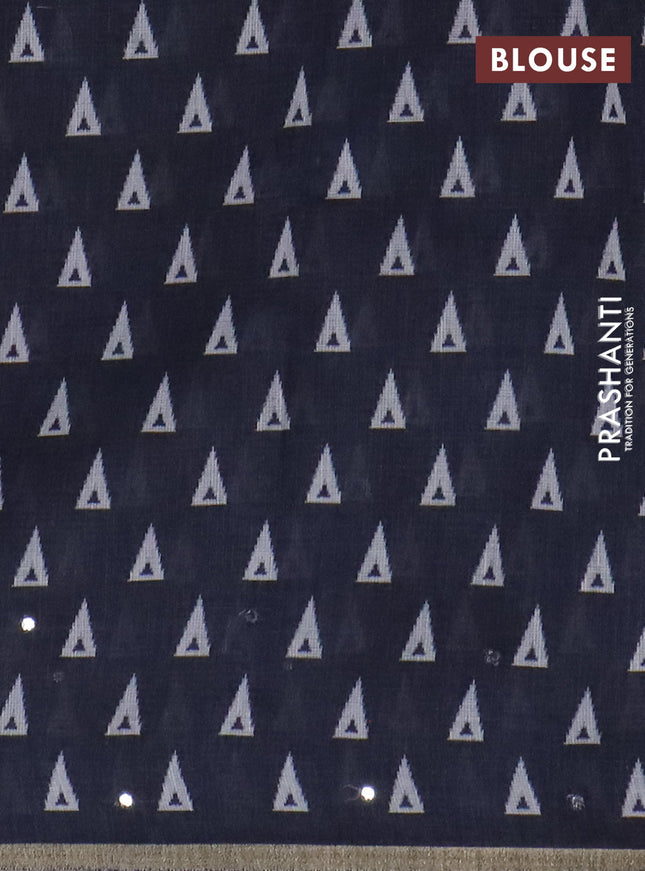 Kota linen saree grey and navy blue with allover ikat prints and prints & mirror work border