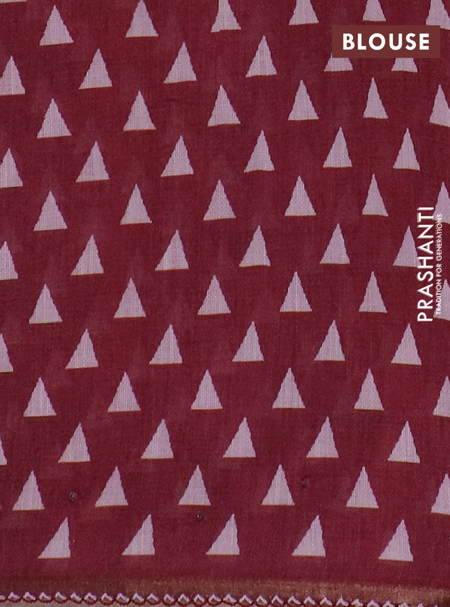 Kota linen saree pink and maroon with allover ikat prints and prints & mirror work border