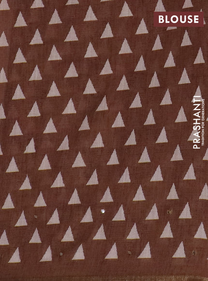 Kota linen saree rust shade and brown with allover ikat prints and prints & mirror work border