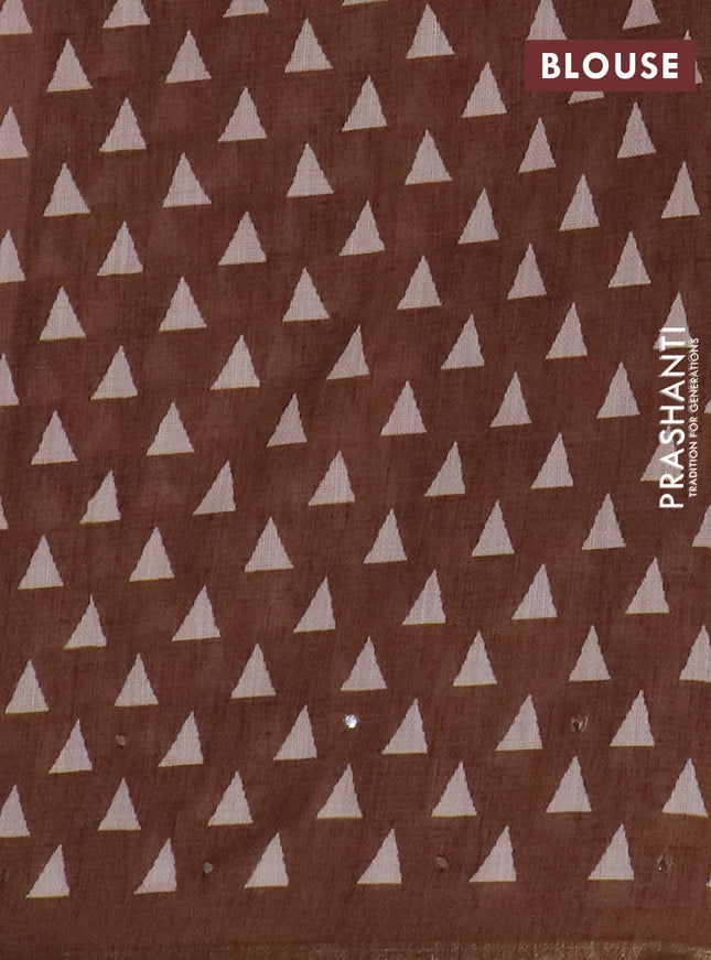 Kota linen saree rust shade and brown with allover ikat prints and prints & mirror work border