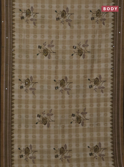 Kota linen saree green shade with allover ikat prints and prints & mirror work border