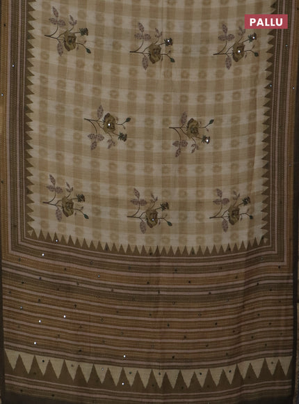 Kota linen saree green shade with allover ikat prints and prints & mirror work border
