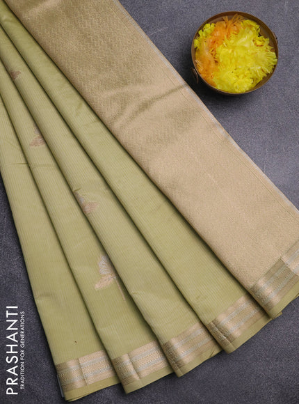 Semi raw silk saree pale yellow with zari woven buttas and zari woven border