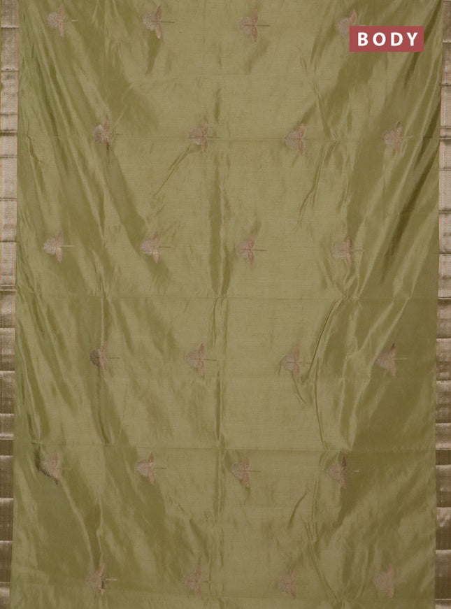 Semi raw silk saree pale yellow with zari woven buttas and zari woven border