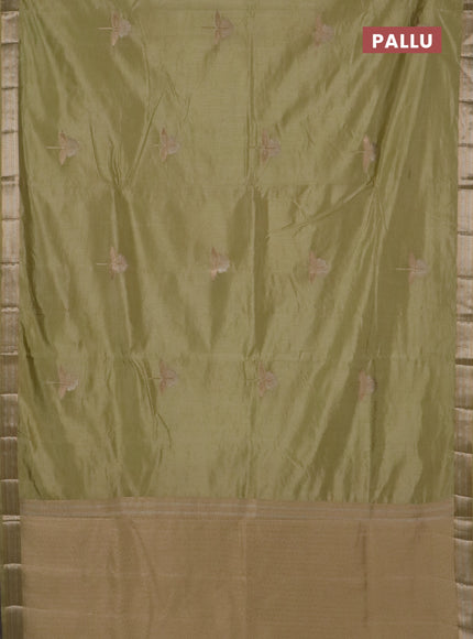 Semi raw silk saree pale yellow with zari woven buttas and zari woven border