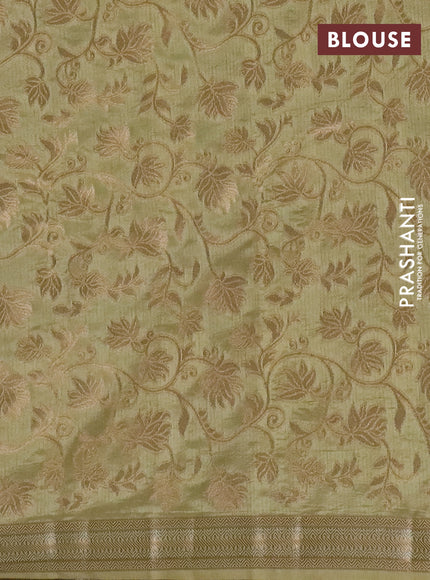 Semi raw silk saree pale yellow with zari woven buttas and zari woven border