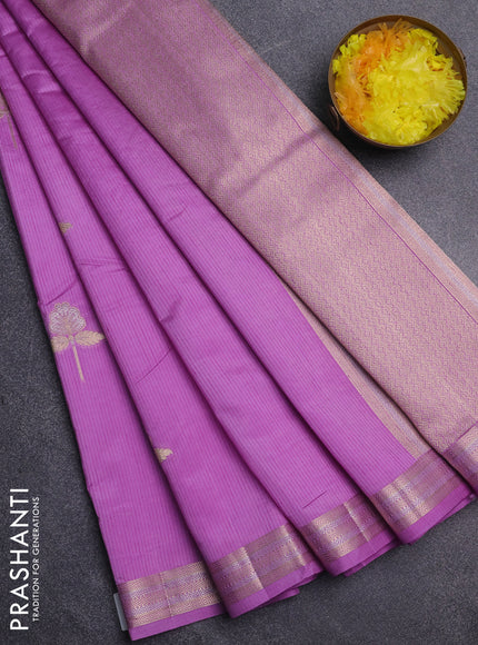 Semi raw silk saree lavender with zari woven buttas and zari woven border