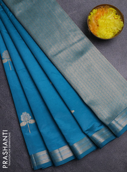 Semi raw silk saree teal blue with zari woven buttas and zari woven border