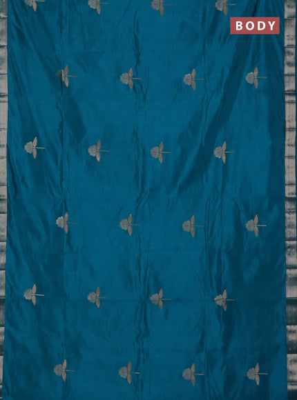Semi raw silk saree teal blue with zari woven buttas and zari woven border