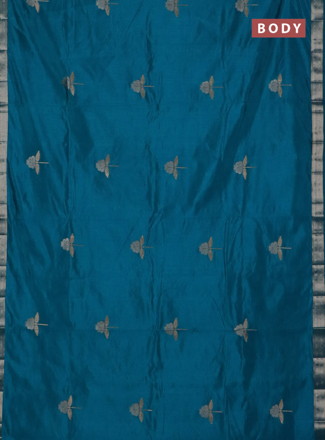 Semi raw silk saree teal blue with zari woven buttas and zari woven border