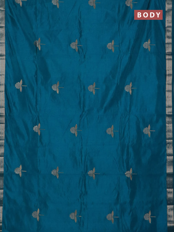 Semi raw silk saree teal blue with zari woven buttas and zari woven border