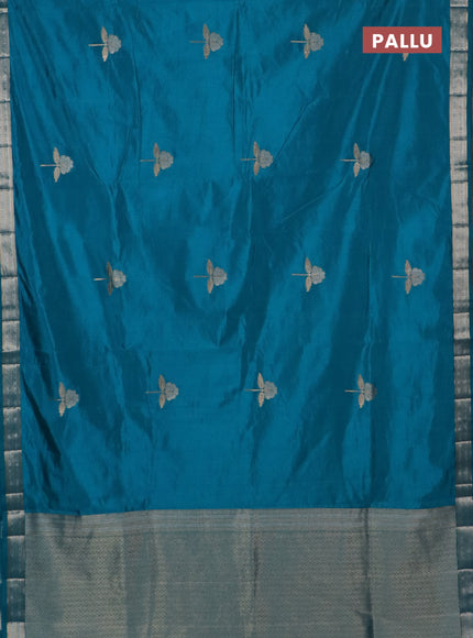 Semi raw silk saree teal blue with zari woven buttas and zari woven border