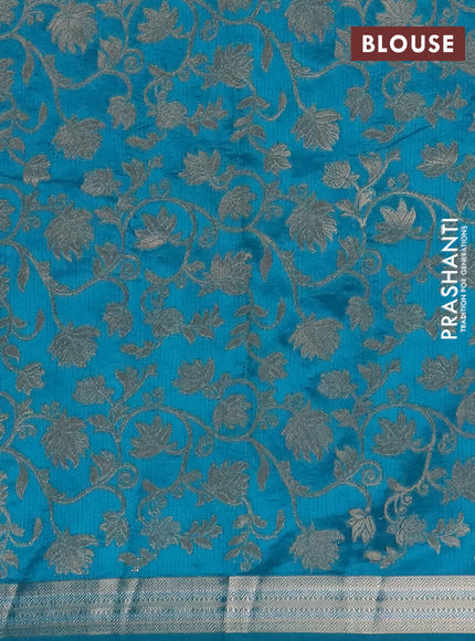 Semi raw silk saree teal blue with zari woven buttas and zari woven border