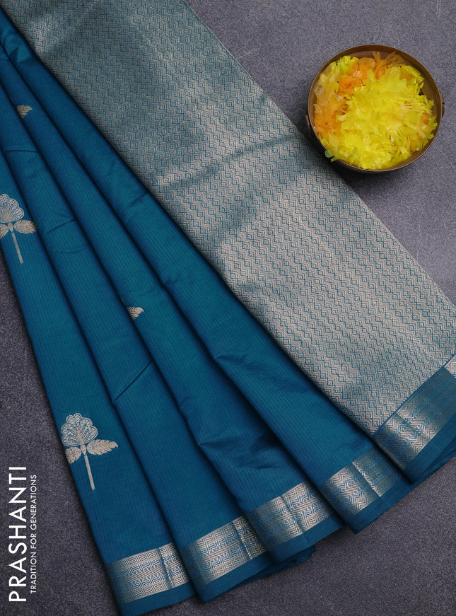 Semi raw silk saree cs blue with zari woven buttas and zari woven border