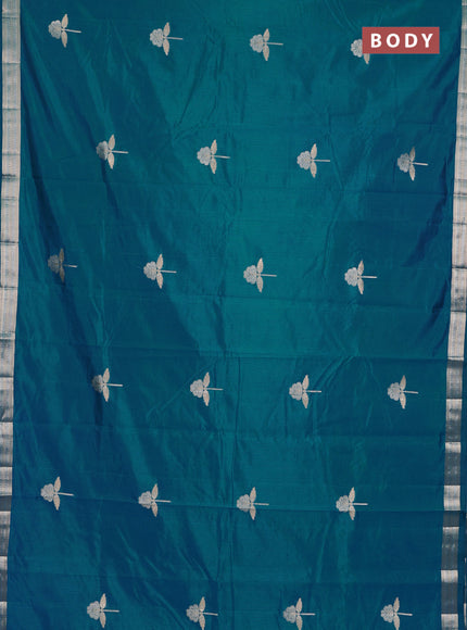 Semi raw silk saree cs blue with zari woven buttas and zari woven border