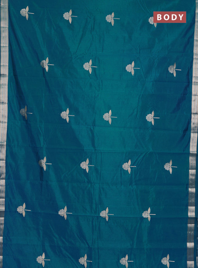 Semi raw silk saree cs blue with zari woven buttas and zari woven border
