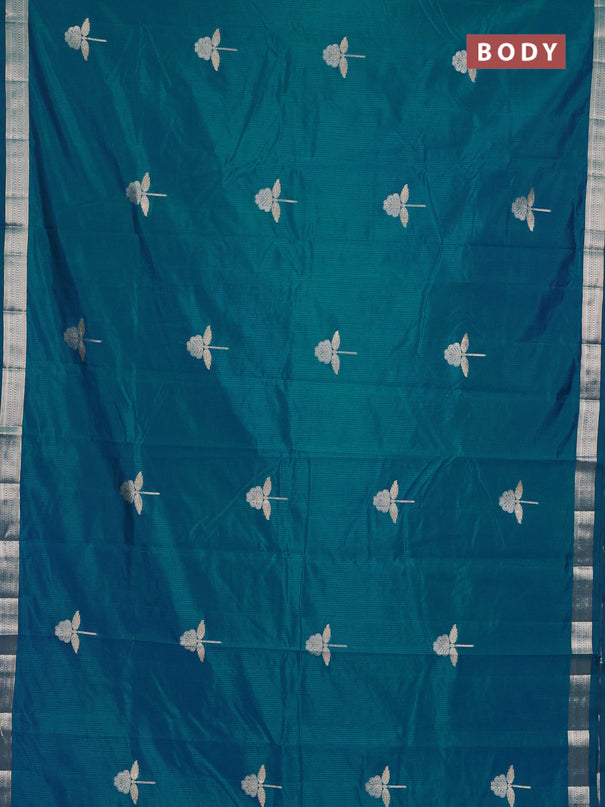 Semi raw silk saree cs blue with zari woven buttas and zari woven border