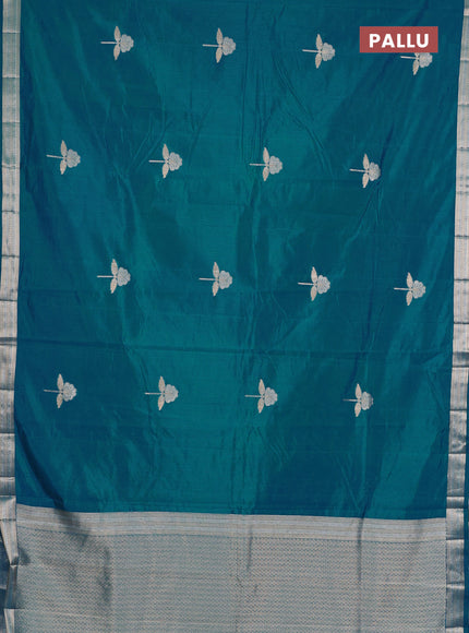 Semi raw silk saree cs blue with zari woven buttas and zari woven border