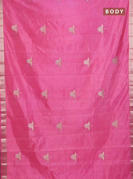 Semi raw silk saree light pink with zari woven buttas and zari woven border