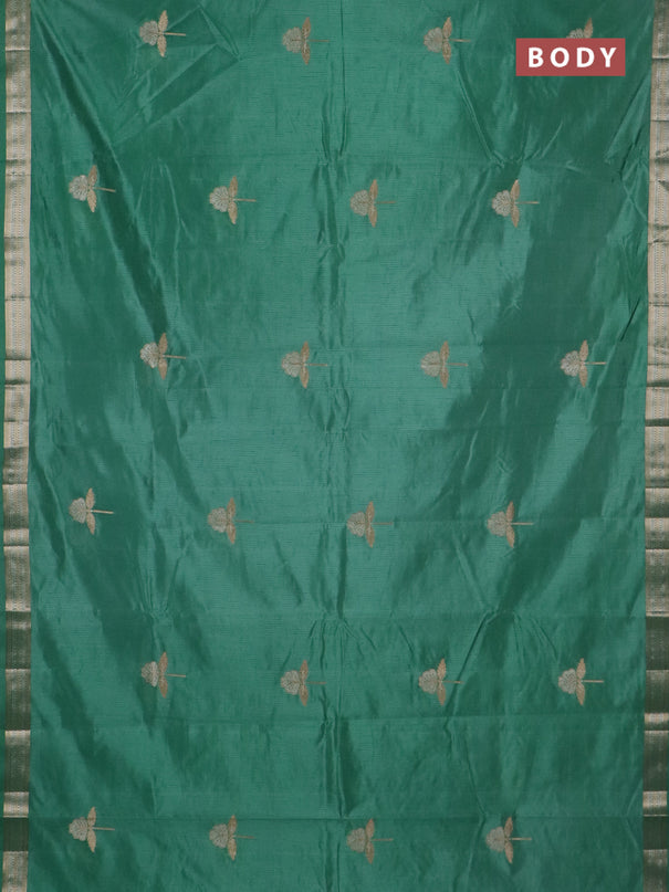 Semi raw silk saree teal green with zari woven buttas and zari woven border
