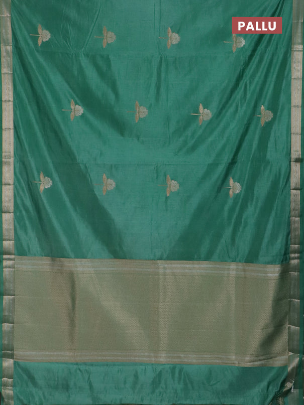 Semi raw silk saree teal green with zari woven buttas and zari woven border
