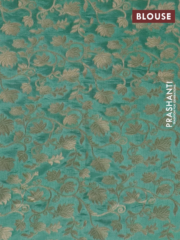 Semi raw silk saree teal green with zari woven buttas and zari woven border
