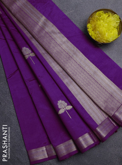 Semi raw silk saree purple with zari woven buttas and zari woven border