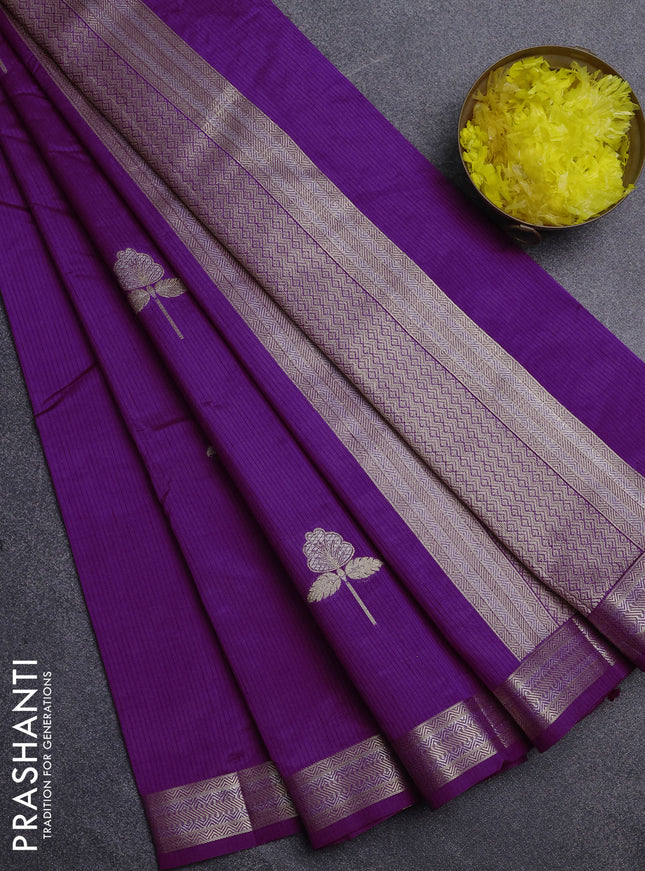Semi raw silk saree purple with zari woven buttas and zari woven border