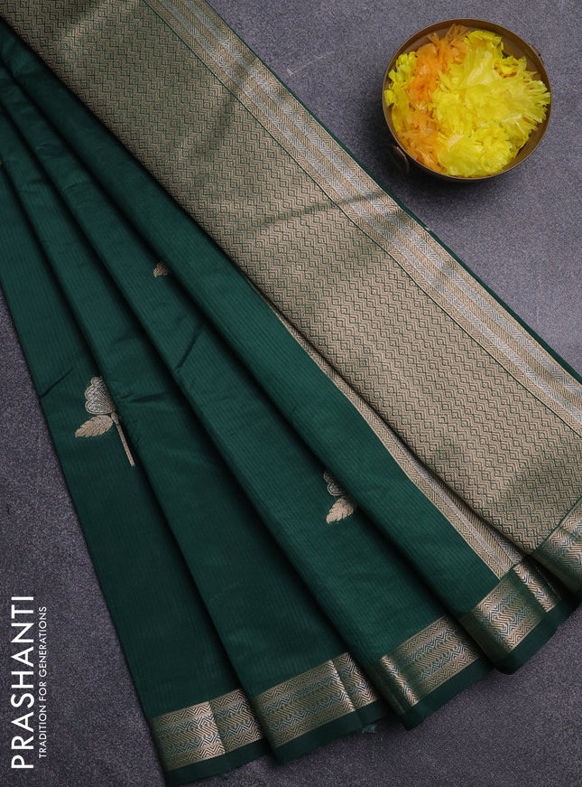 Semi raw silk saree green with zari woven buttas and zari woven border
