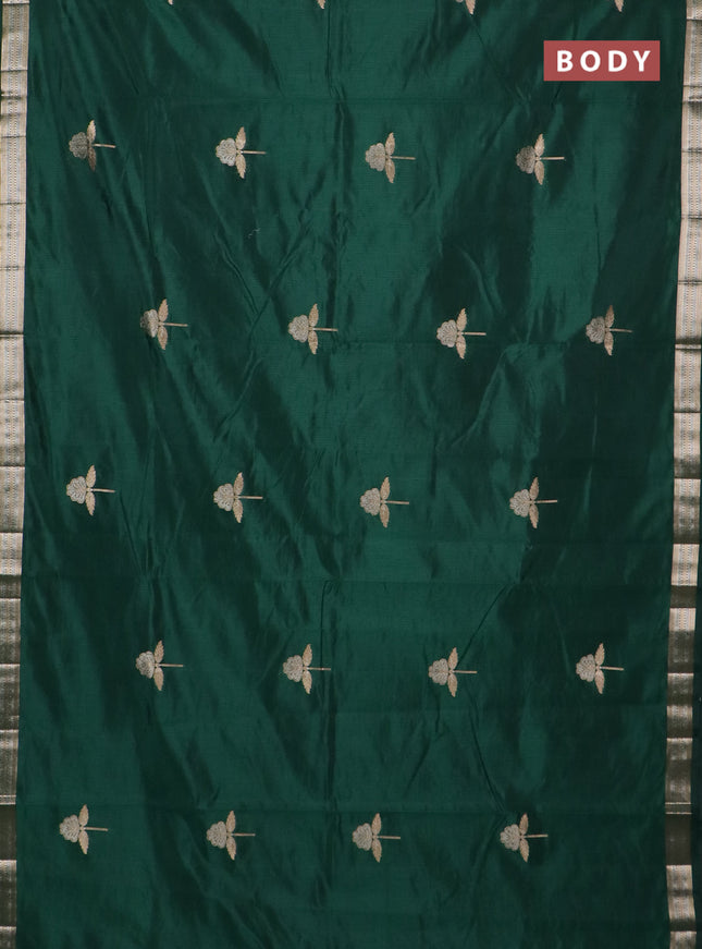 Semi raw silk saree green with zari woven buttas and zari woven border