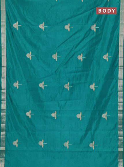 Semi raw silk saree teal green with zari woven buttas and zari woven border