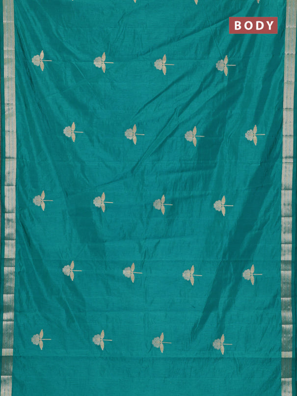 Semi raw silk saree teal green with zari woven buttas and zari woven border