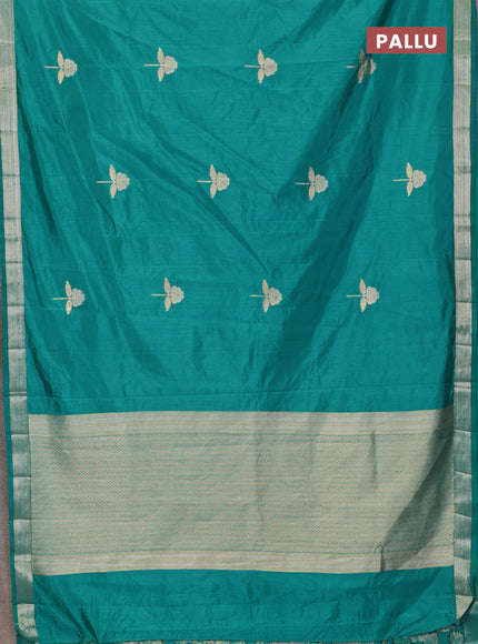 Semi raw silk saree teal green with zari woven buttas and zari woven border