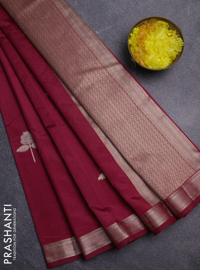 Semi raw silk saree maroon with zari woven buttas and zari woven border