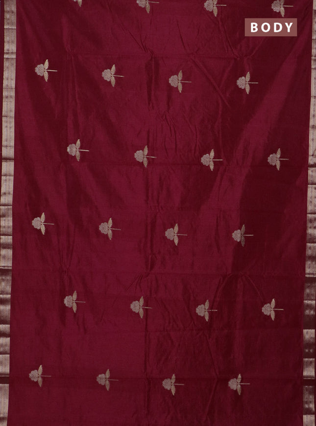Semi raw silk saree maroon with zari woven buttas and zari woven border