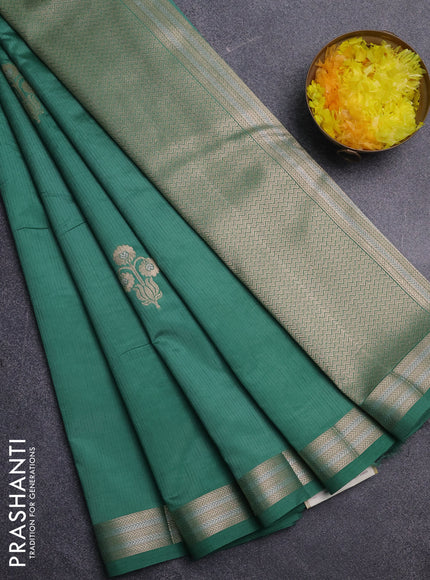 Semi raw silk saree teal green with zari woven buttas and zari woven border