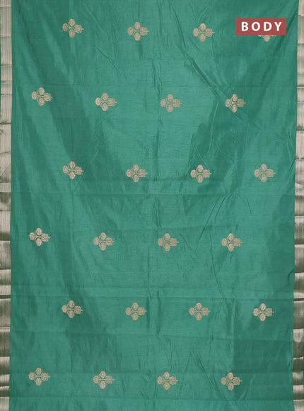 Semi raw silk saree teal green with zari woven buttas and zari woven border