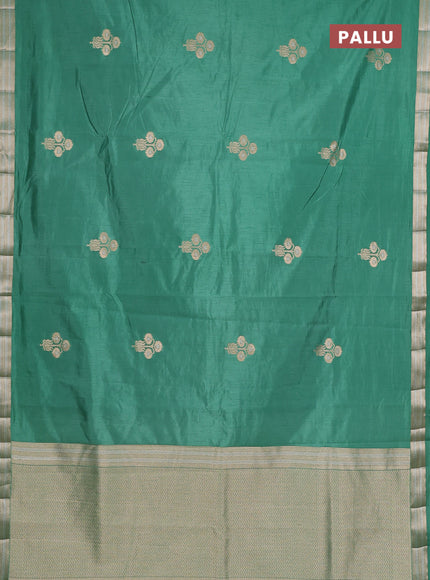 Semi raw silk saree teal green with zari woven buttas and zari woven border