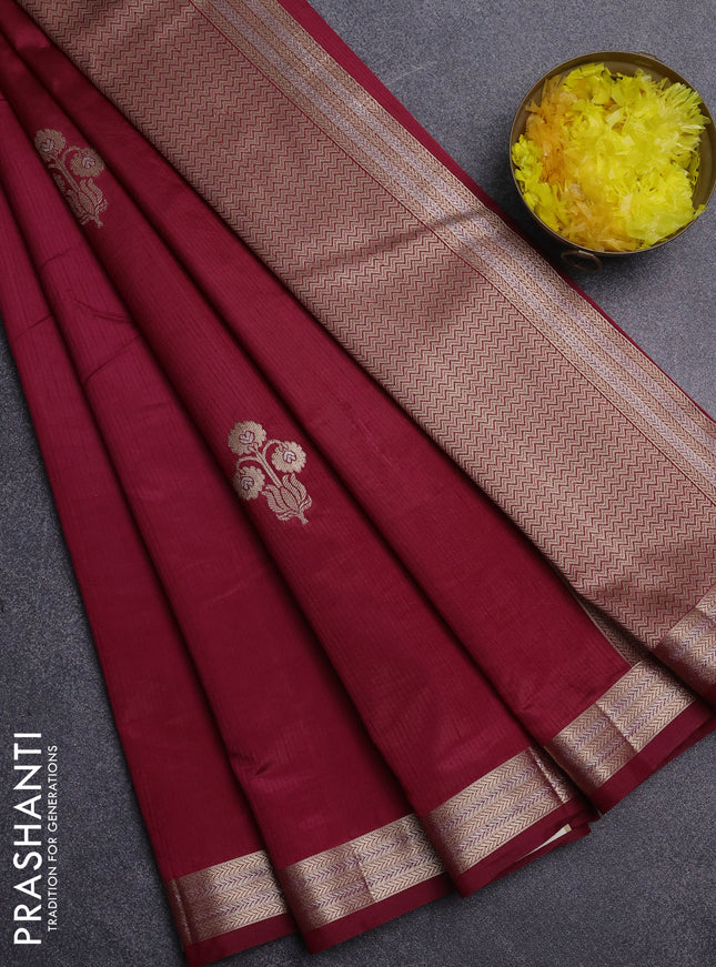 Semi raw silk saree maroon with zari woven buttas and zari woven border