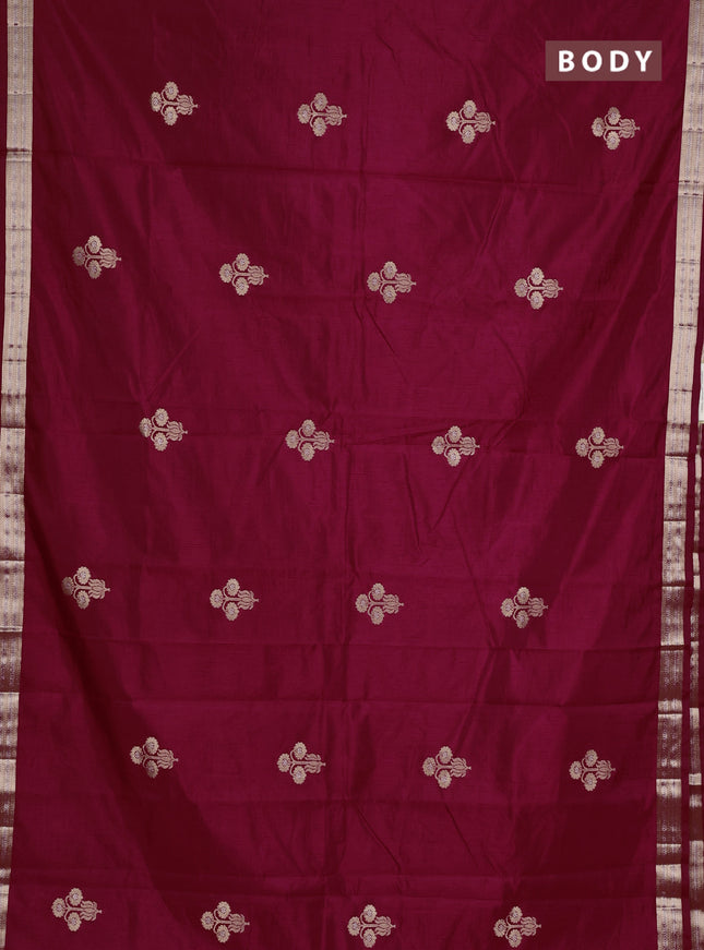 Semi raw silk saree maroon with zari woven buttas and zari woven border