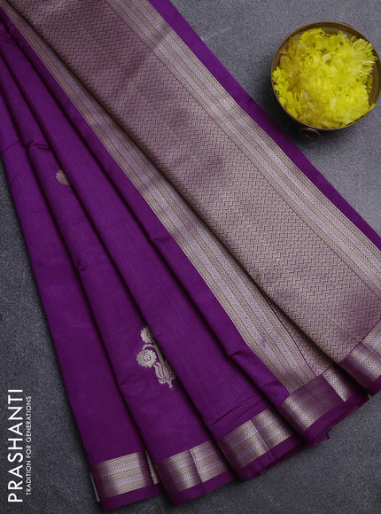 Semi raw silk saree purple with zari woven buttas and zari woven border