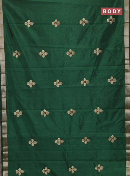 Semi raw silk saree bottle green with zari woven buttas and zari woven border