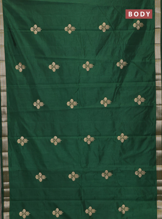Semi raw silk saree bottle green with zari woven buttas and zari woven border